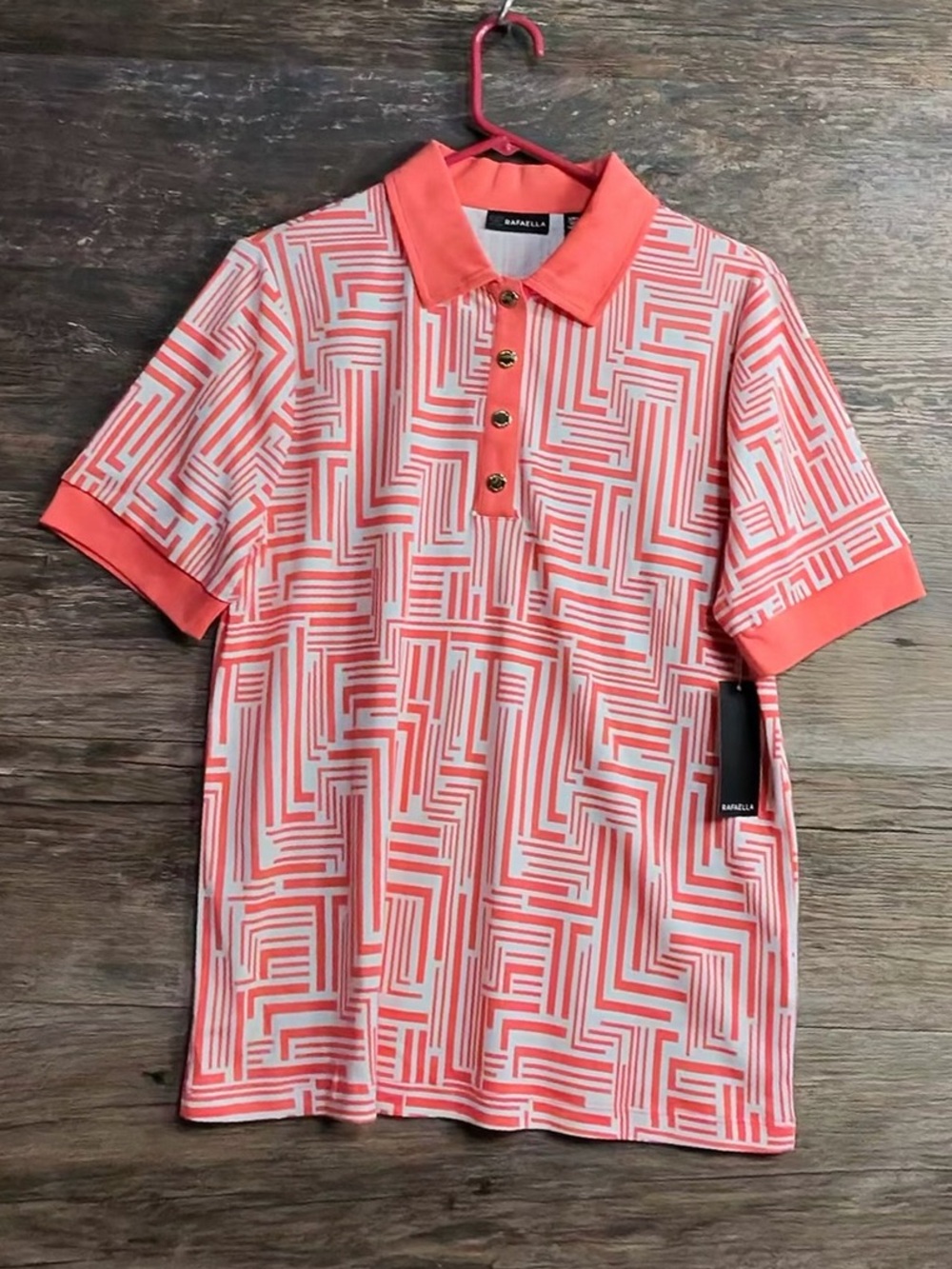 Rafaella Coral Geometric Short Sleeve Polo